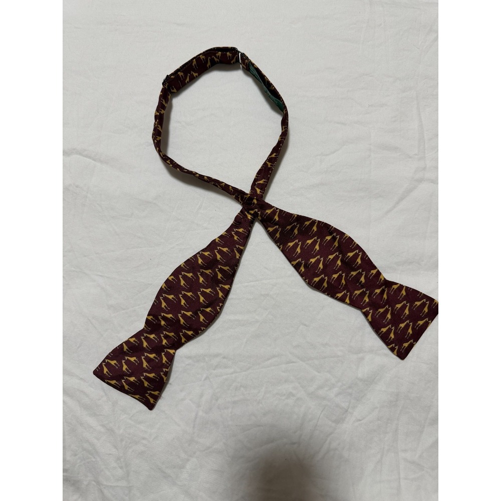 Beau Ties Ltd Vermont Burgundy Gold Giraffe Silk Self Tie Bow Tie AS IS